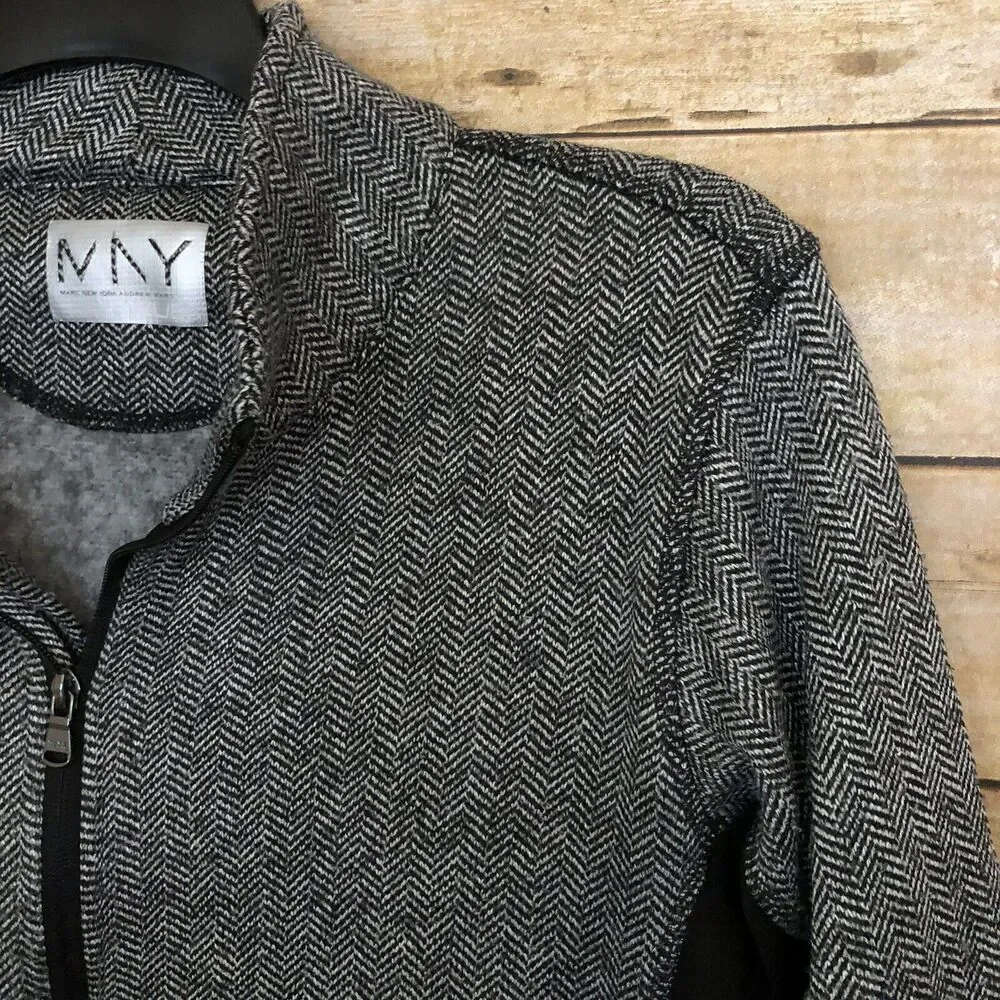 Marc New York Women's Black Herringbone Fleece Lined Knit Jacket - Size XL - MNY
